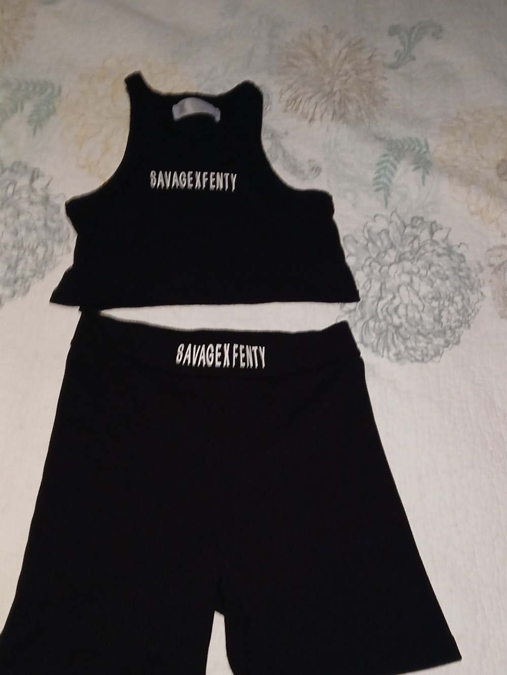 Savage X Fenty Black Logo Crop Tank & High-Waist Bike Shorts Set